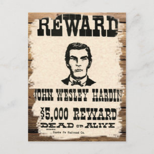 Wanted John Wesley Hardin Vykort