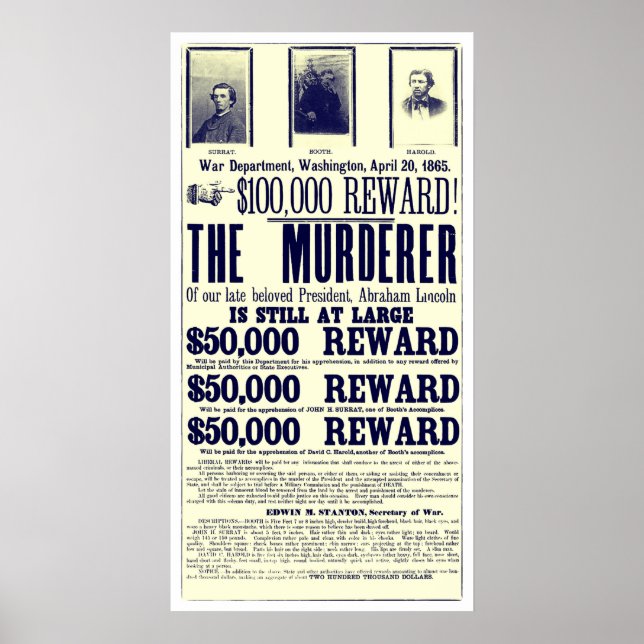Wanted Lincoln Murderer Print Poster (Framsidan)