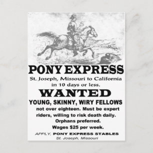Wanted Pony Express Rider Vykort