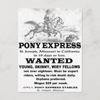 Wanted Pony Express Rider Vykort