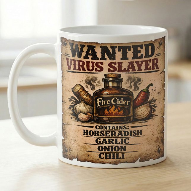 Wanted Poster Fire Cider Virus Slayer Funny Kaffemugg (Skapare uppladdad)