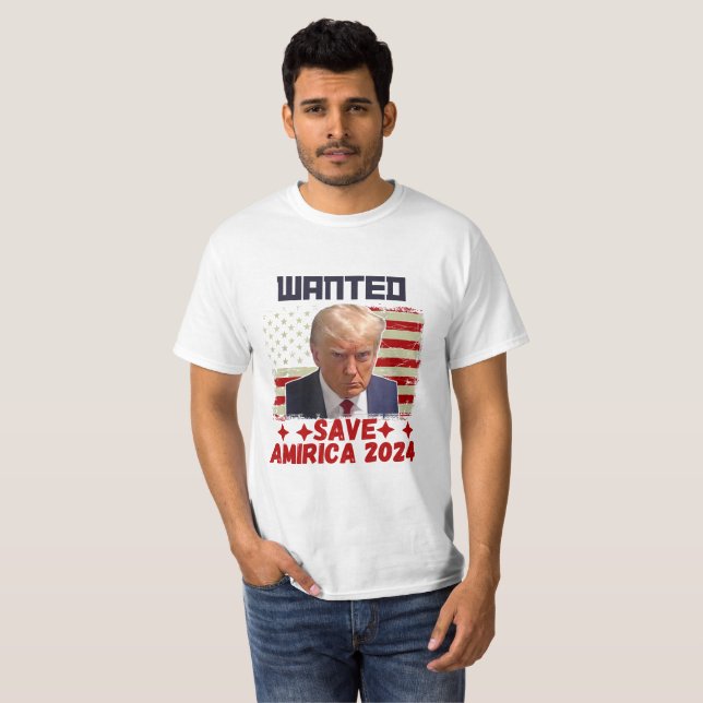 Wanted Save America 2024 - Never Surrender  T Shirt (Hel framsida)