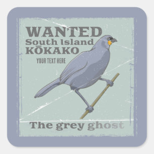 Wanted South Island Kokako Fyrkantigt Klistermärke