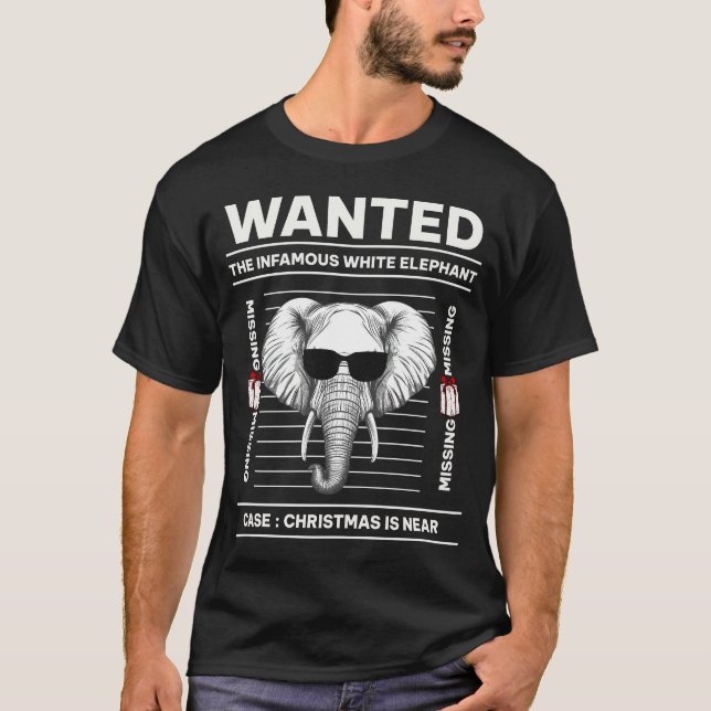 Wanted White Elephant Funny jul T Shirt (Framsida)