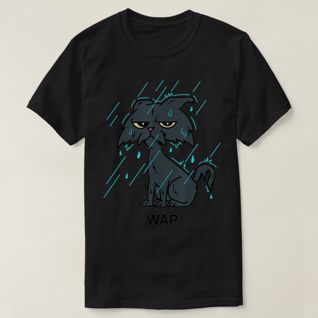 WAP Blöt Cat Sitta i Rain Cute Funny Cat T Shirt (Design framsida)