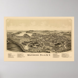 Wappingers Falls, NY Panoramic Karta - 1889 Poster