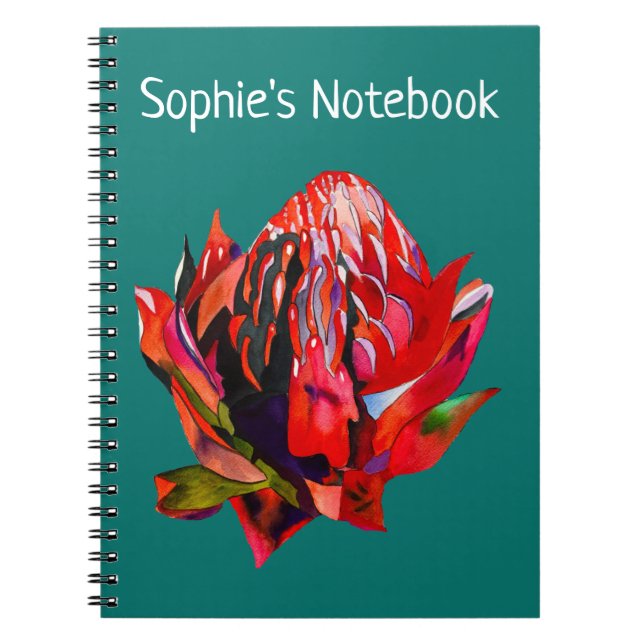 Waratah Australian, ursprungsblommans vattenfärg Anteckningsbok (Framsidan)