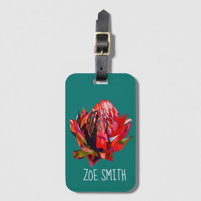 Waratah Australian, ursprungsblommans vattenfärg Bagagebricka (Framsida vertikal)