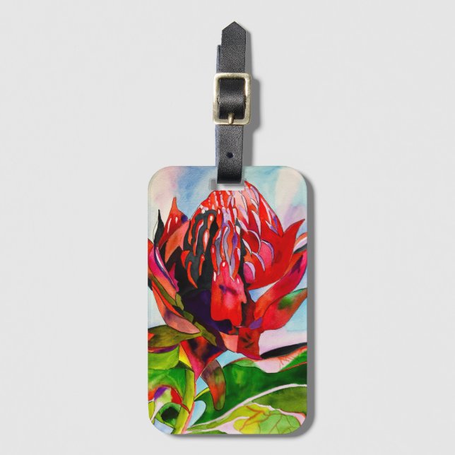 Waratah Australian, ursprungsblommans vattenfärg Bagagebricka (Framsida vertikal)