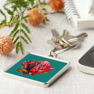 Waratah Australian, ursprungsblommans vattenfärg Fyrkantig Silverfärgad Nyckelring