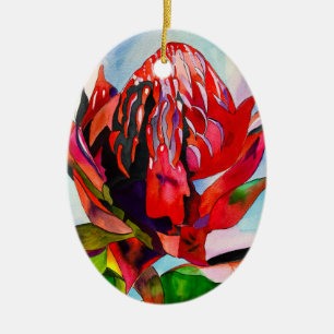 Waratah Australian, ursprungsblommans vattenfärg Julgransprydnad Keramik