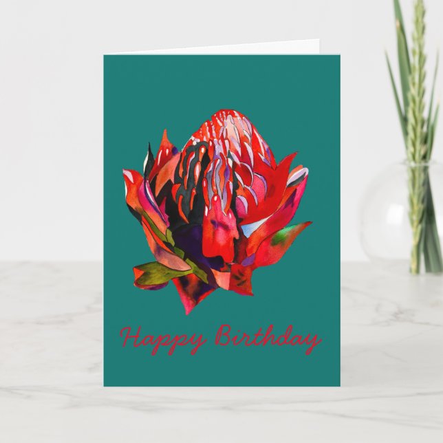 Waratah Australian, ursprungsblommans vattenfärg Kort (Framsida)