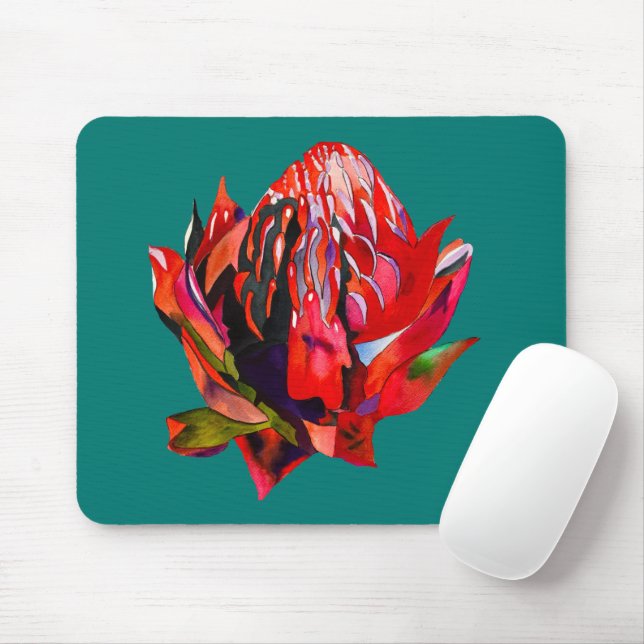 Waratah Australian, ursprungsblommans vattenfärg Musmatta (Med mus)