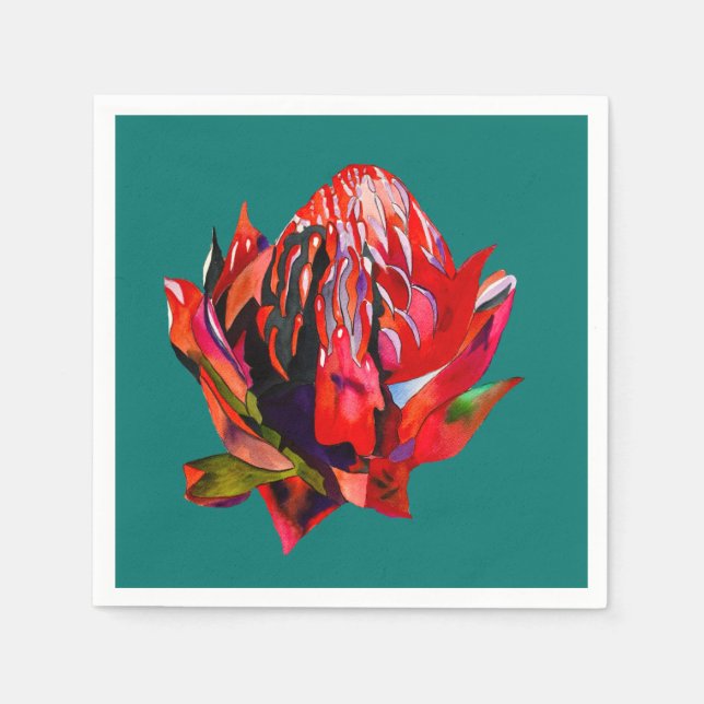 Waratah Australian, ursprungsblommans vattenfärg Pappersservett (Framsidan)