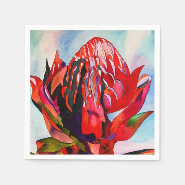 Waratah Australian, ursprungsblommans vattenfärg Pappersservett (Framsidan)