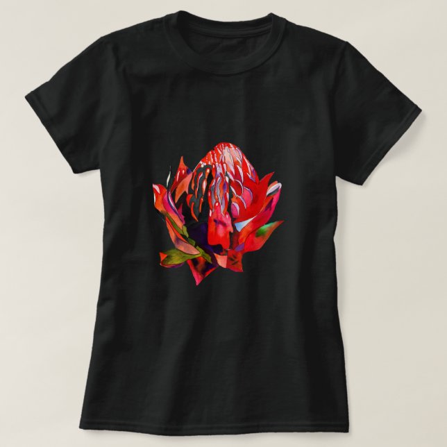 Waratah Australian, ursprungsblommans vattenfärg T Shirt (Design framsida)