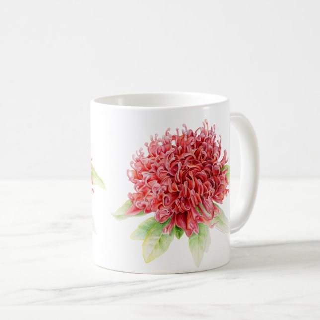 Waratah Protea röd blomsterfärgart mugg (Framsida höger)