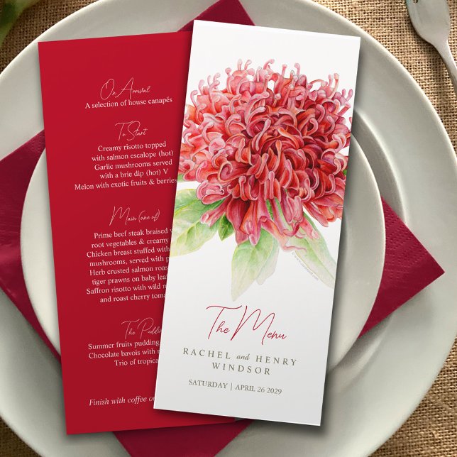 Waratah Red blommor native Australian bröllop meny (Skapare uppladdad)
