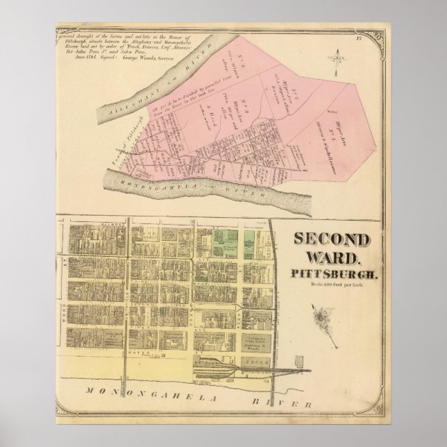 Ward 2 i Pittsburgh, Pennsyvania 1784 karta Poster (Framsidan)