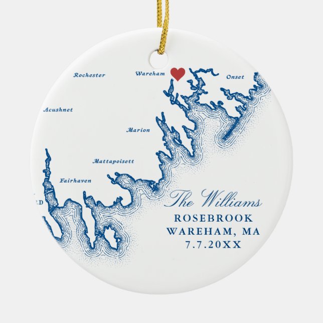 Wareham MA Bröllopsfoto Första julen Keramik Julgransprydnad Keramik (Framsidan)