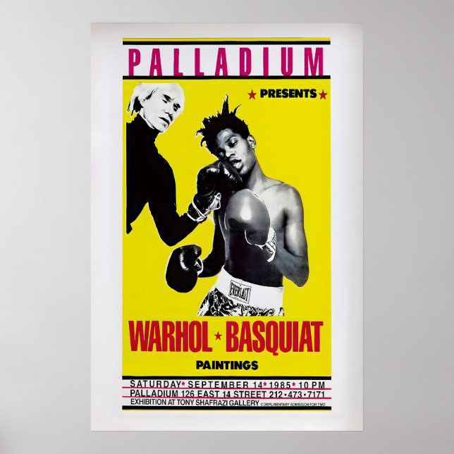 Warhol Basquiat utställning affisch vintage konst (Framsidan)