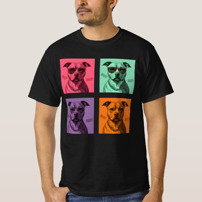 Warhol Stil Pitbull: BRUH! Pop Art T Shirt (Framsida)