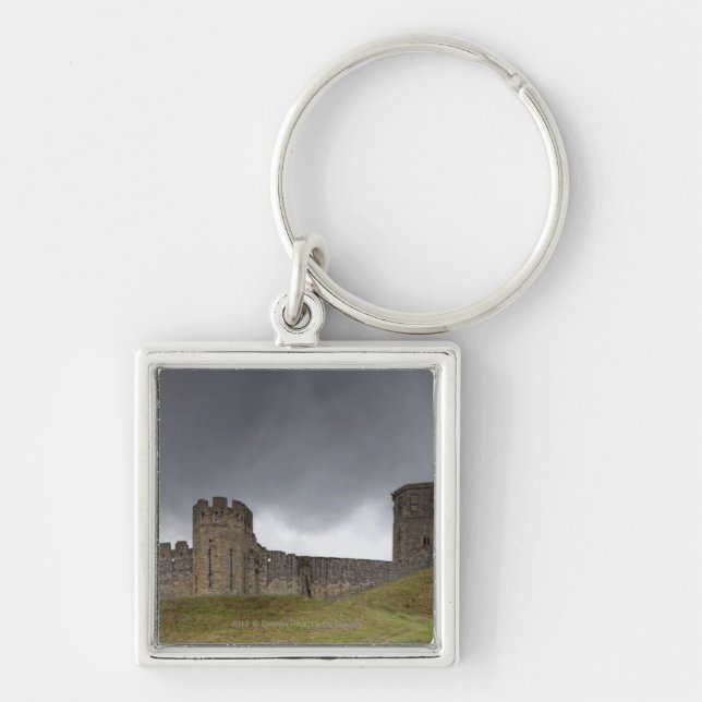Warkworth slott fyrkantig silverfärgad nyckelring (Framsidan)