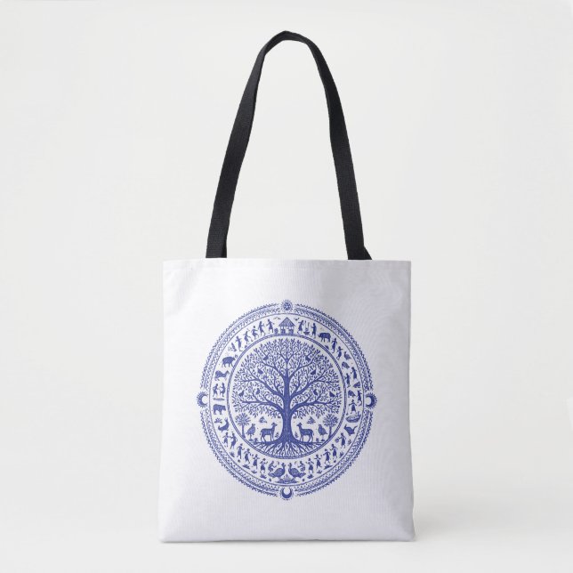 Warli Art Indian Tribal Illustration | Minimalist  Tygkasse (Framsida)