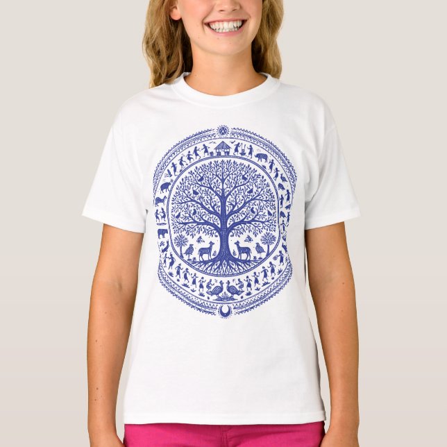 Warli Art Indisk Tribal Illustration | Minimalisti T Shirt (Framsida)