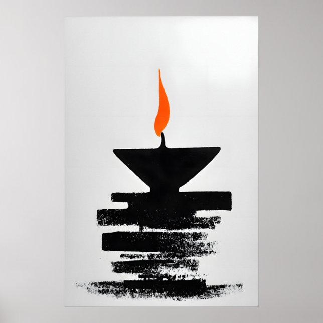 Warli folkkonsttryck Tribaldans med orange sol Poster (Framsidan)