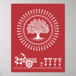Warli Harmony: Livets träd och Landsbygdsbliss Pos Poster