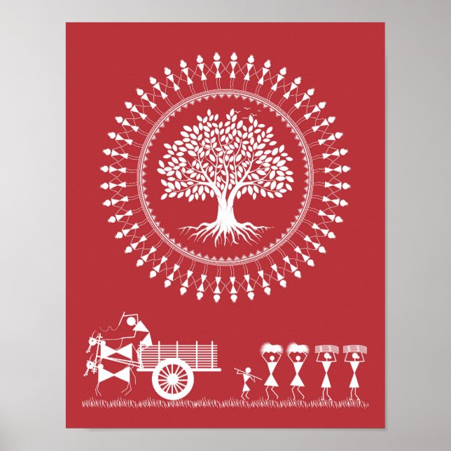 Warli Harmony: Livets träd och Landsbygdsbliss Pos Poster (Framsidan)