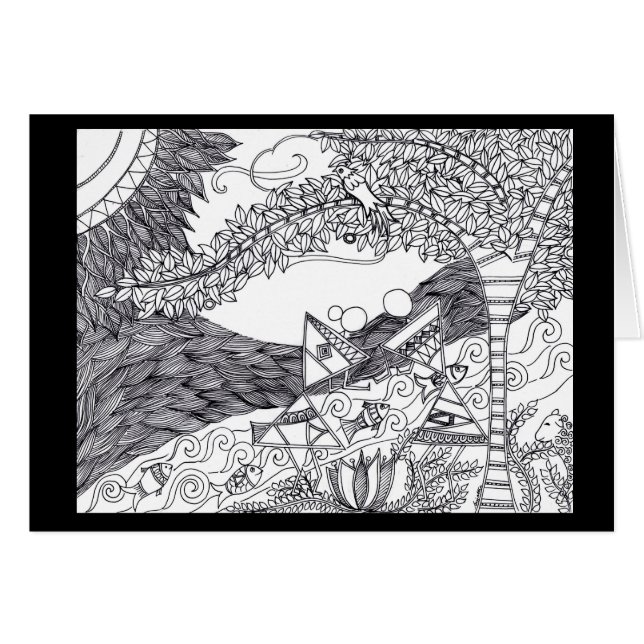 Warli konst hälsningskort (Framsidan Horizontal)