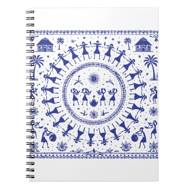 Warli-konst Indisk Tribal Illustration Anteckningsbok (Framsidan)