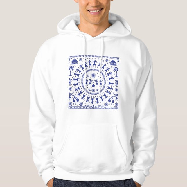 Warli-konst Indisk Tribal Illustration Hoodie (Framsida)
