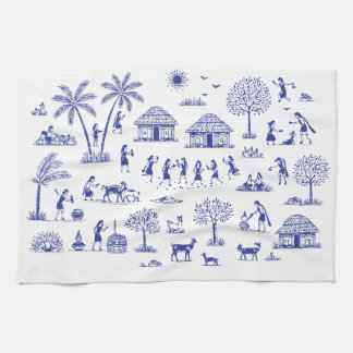 Warli-konst Indisk Tribal Illustration Kökshandduk
