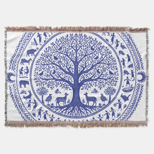 Warli-konst Indisk tribal illustration | Minimalis Filt (Framsidan)