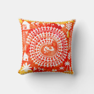 Warli-lackering - hand plockade traditionellt sett kudde