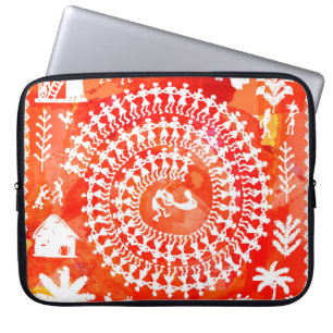 Warli-lackering - hand plockade traditionellt sett laptop fodral