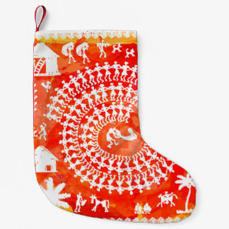 Warli-lackering - hand plockade traditionellt sett liten julstrumpa