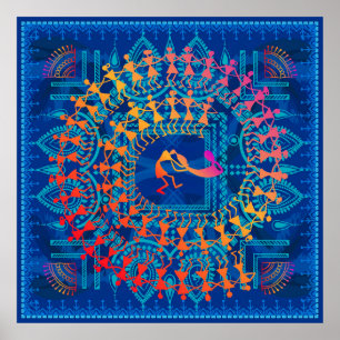 Warli-lackering - hand plockade traditionellt sett poster