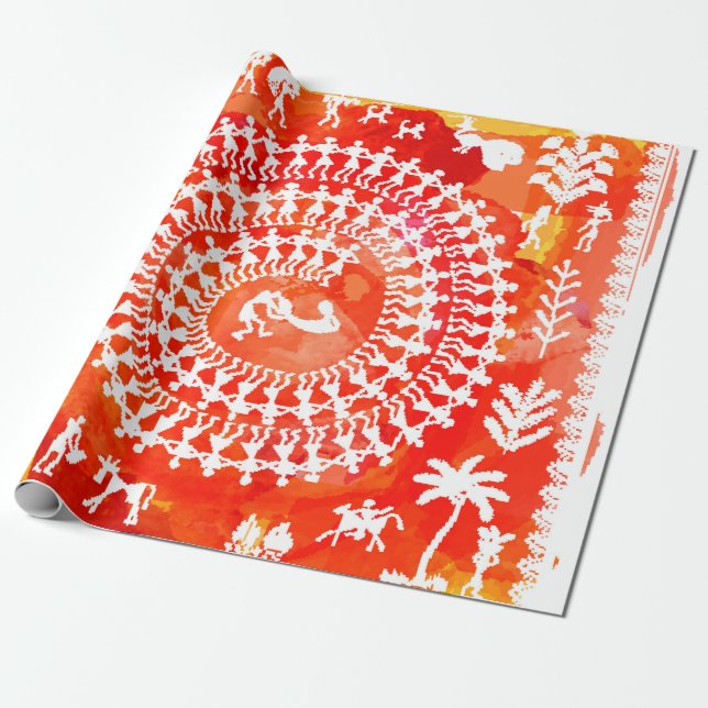 Warli-lackering - hand plockade traditionellt sett presentpapper (Utrullad)