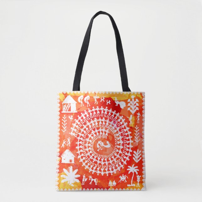 Warli-lackering - hand plockade traditionellt sett tygkasse (Framsida)