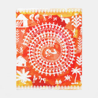 Warli painting - hand drawn traditional the ancien fleecefilt
