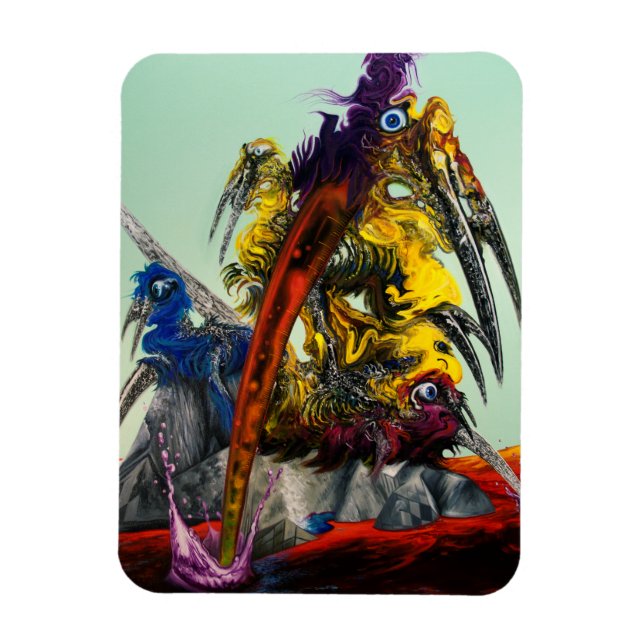 Warlus Visual Art Gult Red Blue Snyggt Magnet (Vertikal)