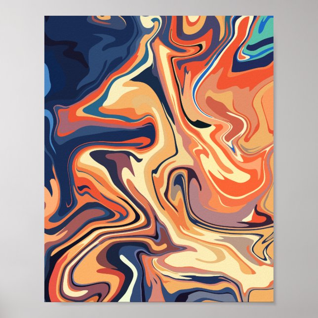 Warm Abstrakt Swirl med Orange och marinavdelninge Poster (Framsidan)