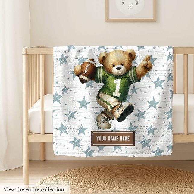 Warm American Football Nalle Blanket Småbarn Fleecefilt ( Warm American Football Teddy Bear Blanket Toddler Present)