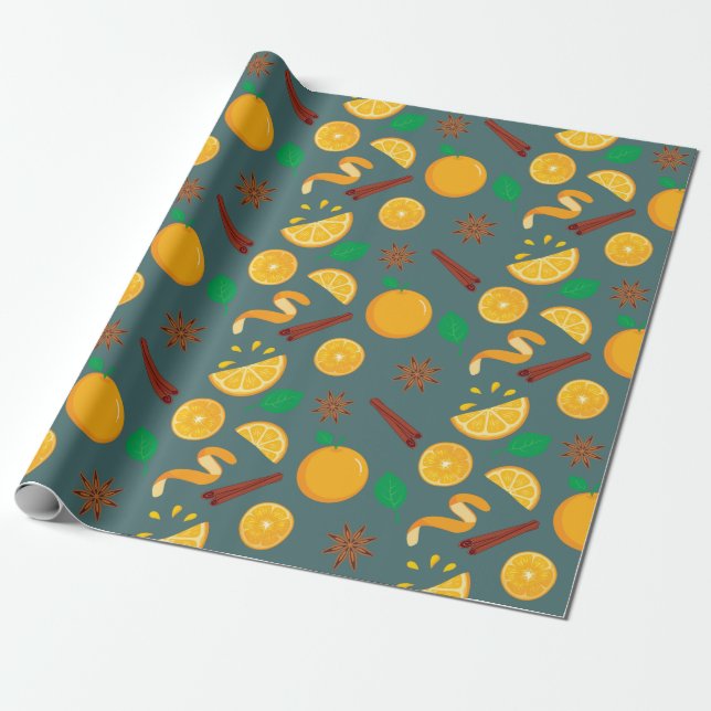 Warm Autumn Citrus and Anise Seamless Thanksgiving Presentpapper (Utrullad)