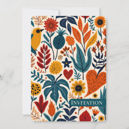 Warm Autumn Floral Folk Art Wedding Inbjudningar