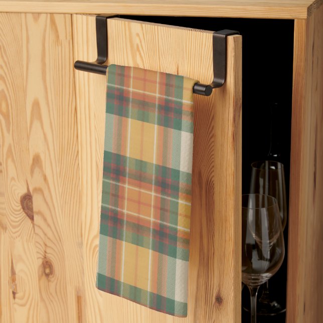 Warm Autumn Harvest Tartan Plaid Pattern Kökshandduk (Thirds Fold)